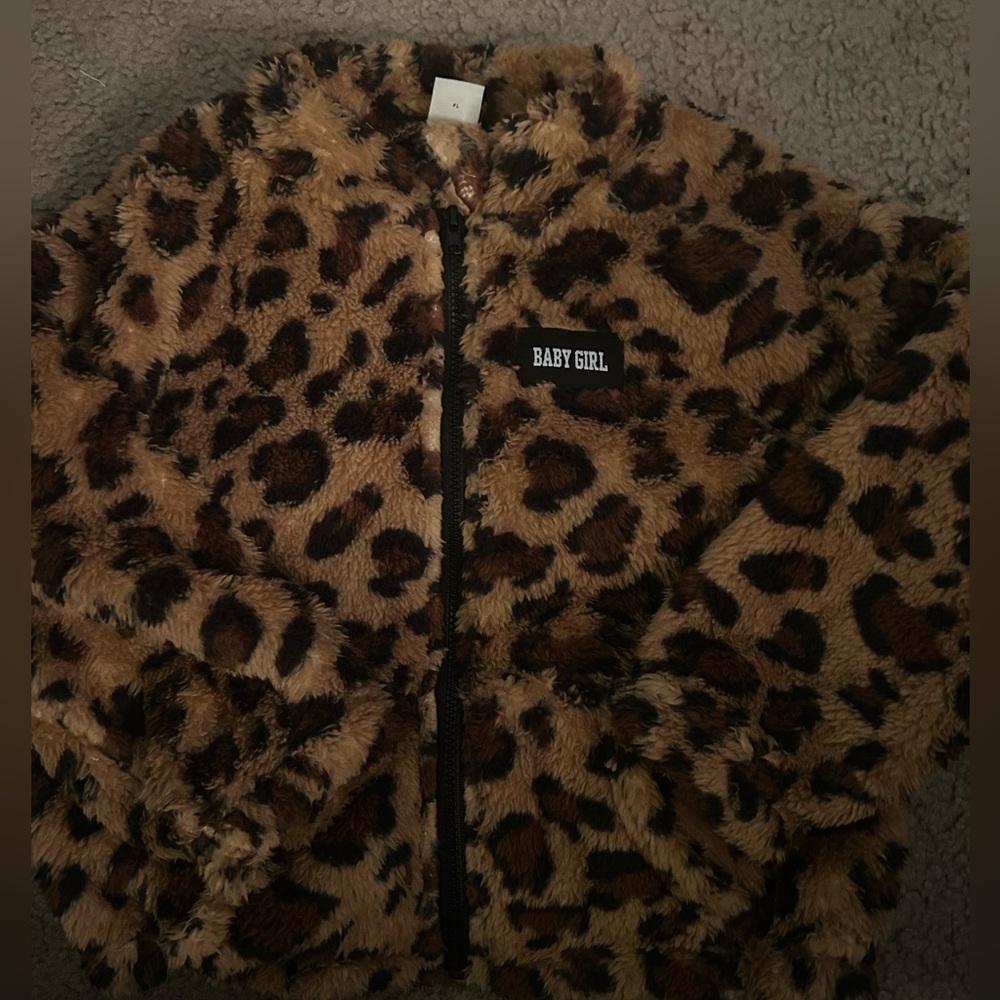SHEIN Brown Leopard Print Fleece Jacket